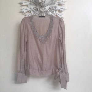 Cortelle knot side long sleeve taffeta blouse M
